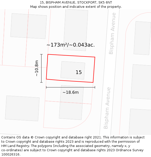 15, BISPHAM AVENUE, STOCKPORT, SK5 6NT: Plot and title map