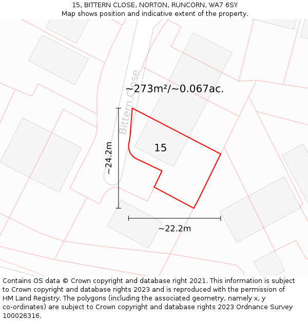 15, BITTERN CLOSE, NORTON, RUNCORN, WA7 6SY: Plot and title map