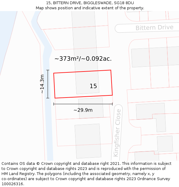 15, BITTERN DRIVE, BIGGLESWADE, SG18 8DU: Plot and title map