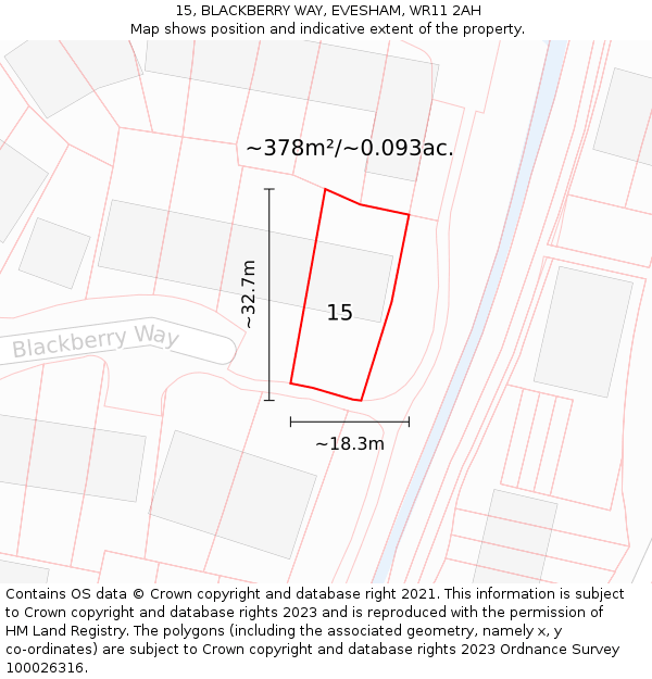 15, BLACKBERRY WAY, EVESHAM, WR11 2AH: Plot and title map
