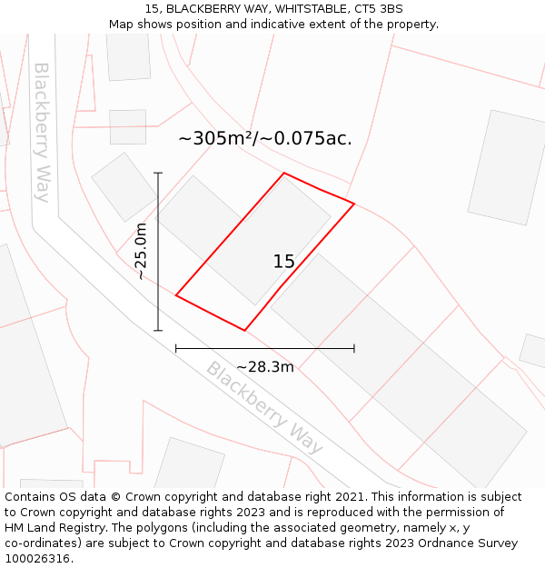 15, BLACKBERRY WAY, WHITSTABLE, CT5 3BS: Plot and title map