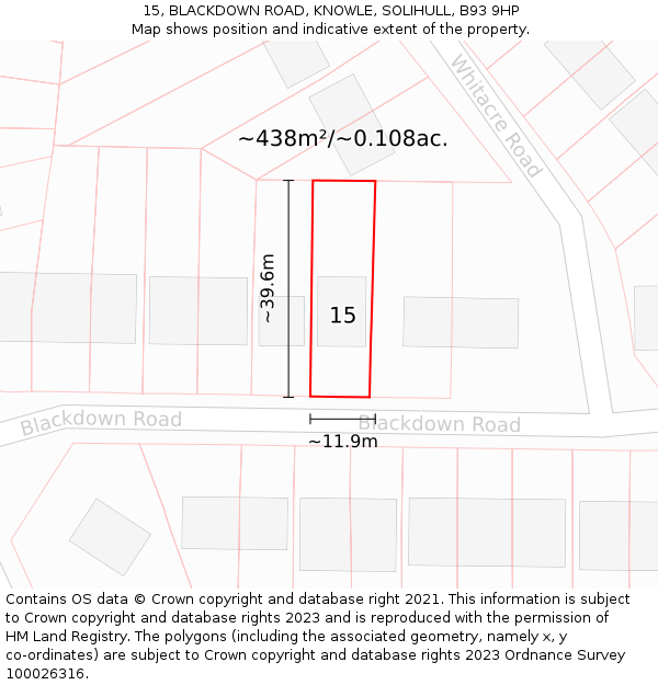 15, BLACKDOWN ROAD, KNOWLE, SOLIHULL, B93 9HP: Plot and title map