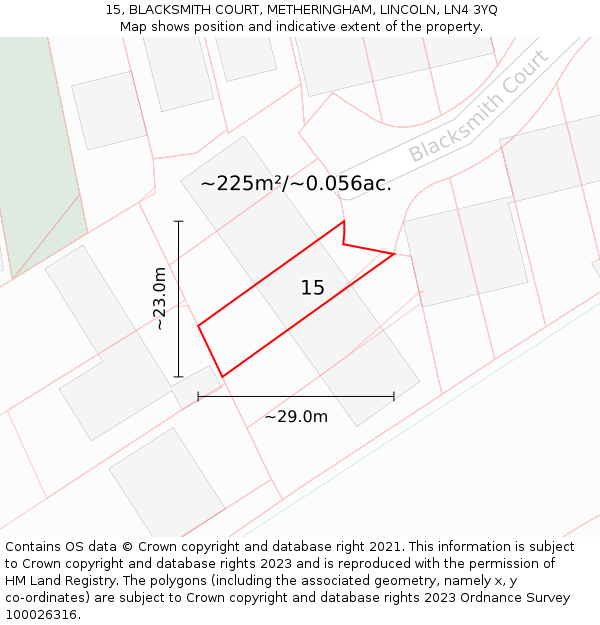 15, BLACKSMITH COURT, METHERINGHAM, LINCOLN, LN4 3YQ: Plot and title map