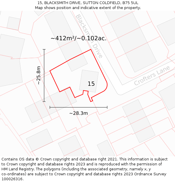 15, BLACKSMITH DRIVE, SUTTON COLDFIELD, B75 5UL: Plot and title map