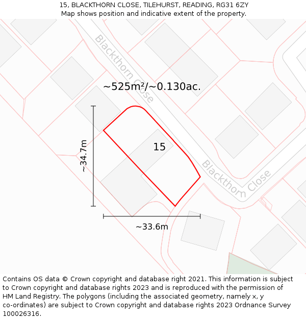 15, BLACKTHORN CLOSE, TILEHURST, READING, RG31 6ZY: Plot and title map