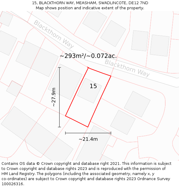 15, BLACKTHORN WAY, MEASHAM, SWADLINCOTE, DE12 7ND: Plot and title map