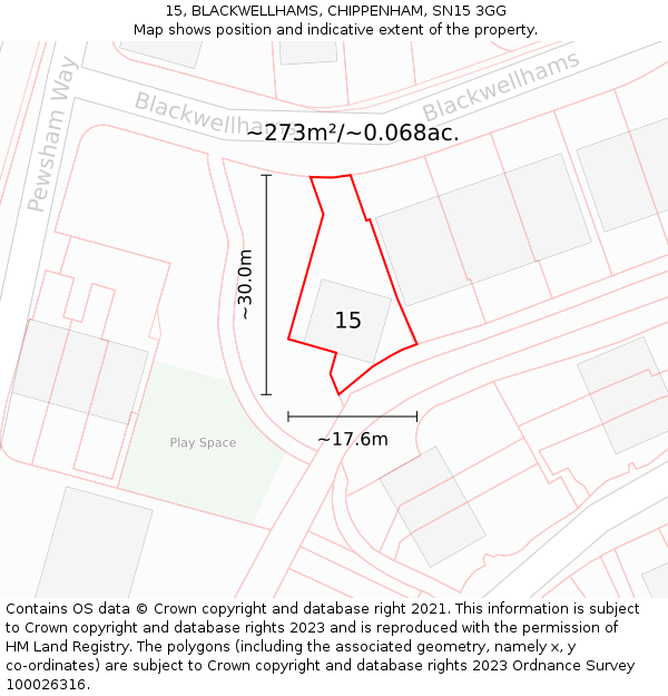 15, BLACKWELLHAMS, CHIPPENHAM, SN15 3GG: Plot and title map