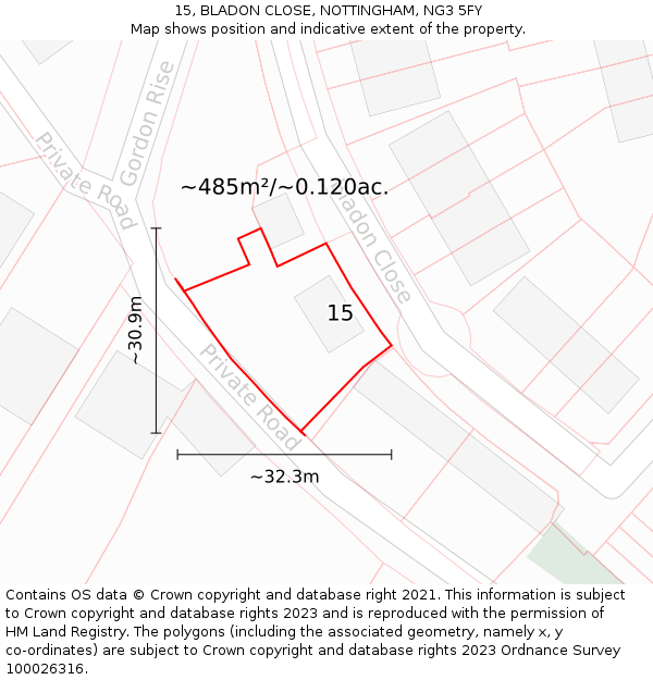 15, BLADON CLOSE, NOTTINGHAM, NG3 5FY: Plot and title map