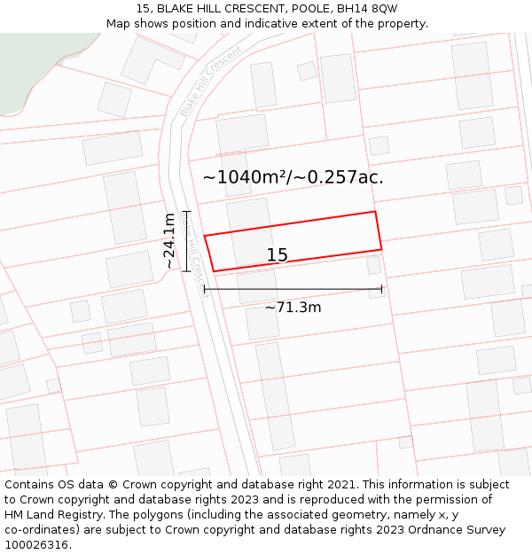 15, BLAKE HILL CRESCENT, POOLE, BH14 8QW: Plot and title map