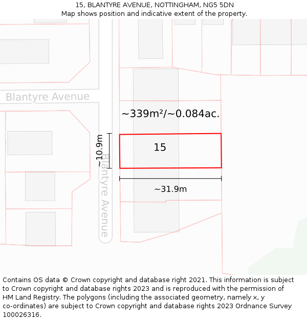 15, BLANTYRE AVENUE, NOTTINGHAM, NG5 5DN: Plot and title map