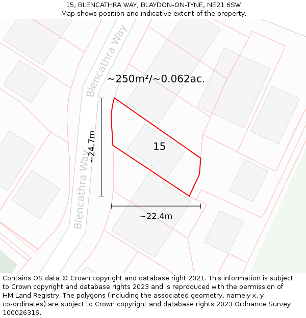 15, BLENCATHRA WAY, BLAYDON-ON-TYNE, NE21 6SW: Plot and title map