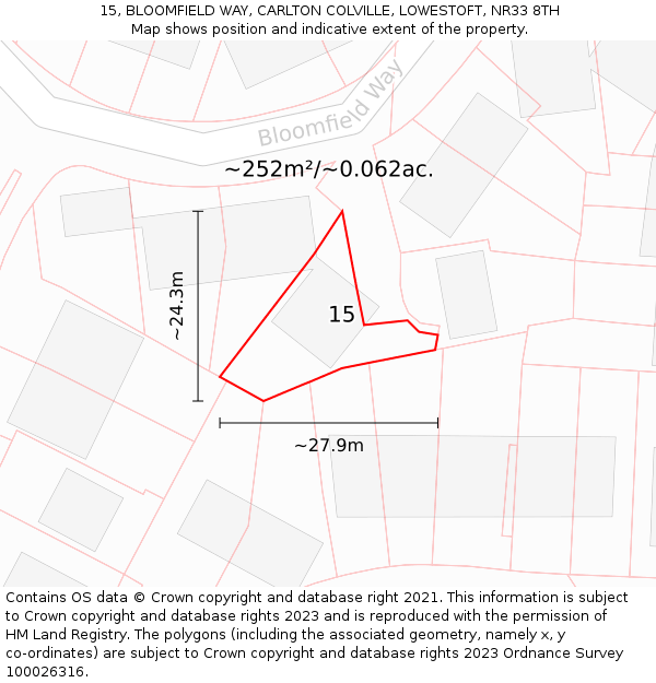15, BLOOMFIELD WAY, CARLTON COLVILLE, LOWESTOFT, NR33 8TH: Plot and title map