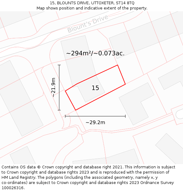 15, BLOUNTS DRIVE, UTTOXETER, ST14 8TQ: Plot and title map