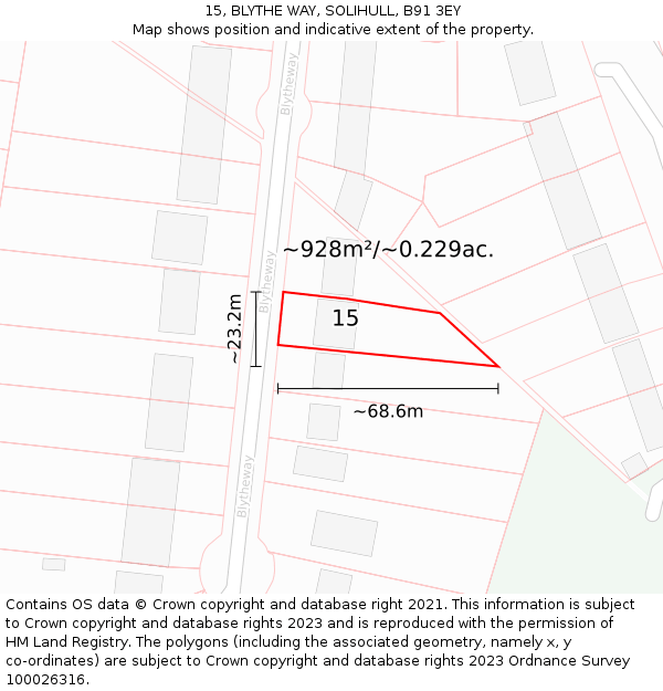 15, BLYTHE WAY, SOLIHULL, B91 3EY: Plot and title map
