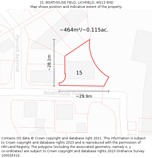 15, BOATHOUSE FIELD, LICHFIELD, WS13 6ND: Plot and title map
