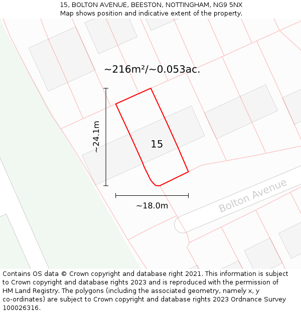 15, BOLTON AVENUE, BEESTON, NOTTINGHAM, NG9 5NX: Plot and title map