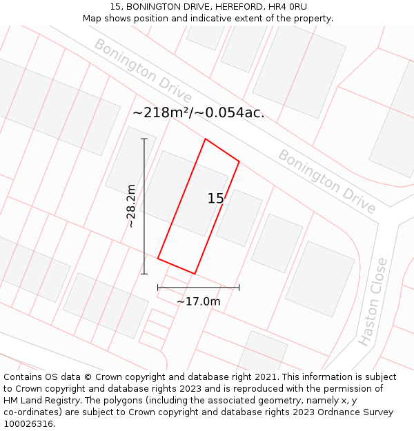 15, BONINGTON DRIVE, HEREFORD, HR4 0RU: Plot and title map