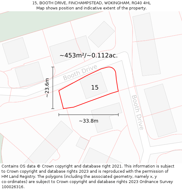 15, BOOTH DRIVE, FINCHAMPSTEAD, WOKINGHAM, RG40 4HL: Plot and title map