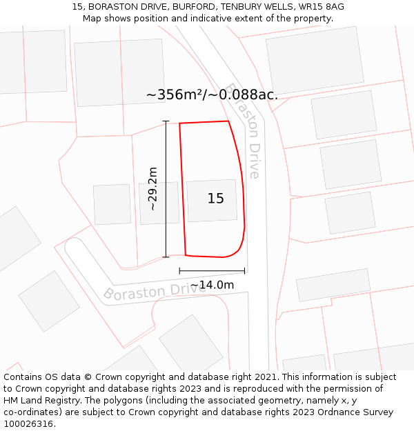 15, BORASTON DRIVE, BURFORD, TENBURY WELLS, WR15 8AG: Plot and title map