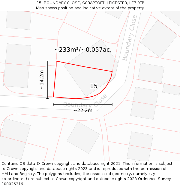 15, BOUNDARY CLOSE, SCRAPTOFT, LEICESTER, LE7 9TR: Plot and title map