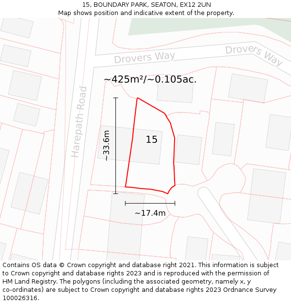15, BOUNDARY PARK, SEATON, EX12 2UN: Plot and title map