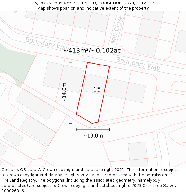 15, BOUNDARY WAY, SHEPSHED, LOUGHBOROUGH, LE12 9TZ: Plot and title map