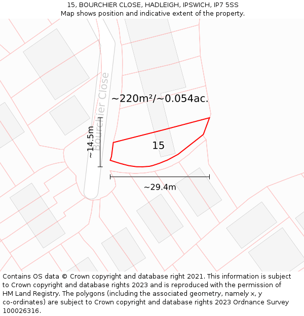 15, BOURCHIER CLOSE, HADLEIGH, IPSWICH, IP7 5SS: Plot and title map
