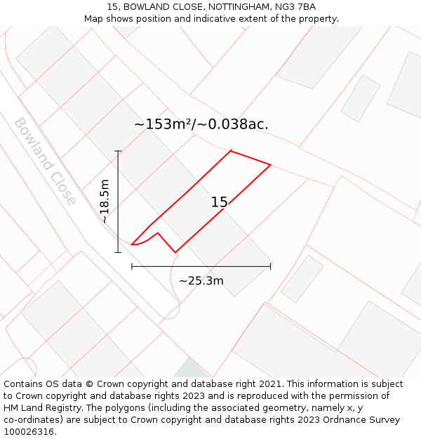 15, BOWLAND CLOSE, NOTTINGHAM, NG3 7BA: Plot and title map