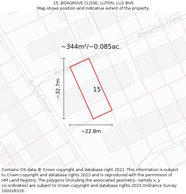 15, BOXGROVE CLOSE, LUTON, LU2 8HS: Plot and title map