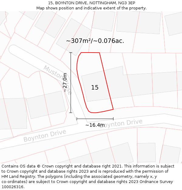 15, BOYNTON DRIVE, NOTTINGHAM, NG3 3EP: Plot and title map