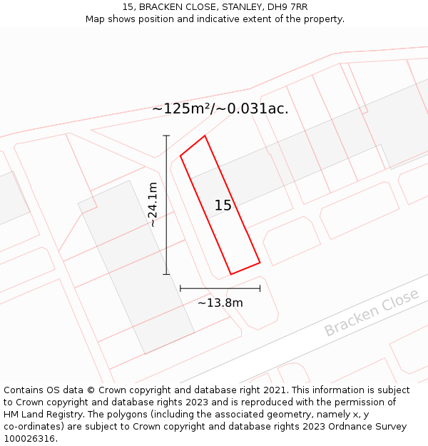 15, BRACKEN CLOSE, STANLEY, DH9 7RR: Plot and title map
