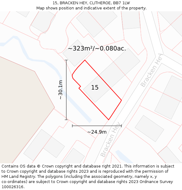 15, BRACKEN HEY, CLITHEROE, BB7 1LW: Plot and title map