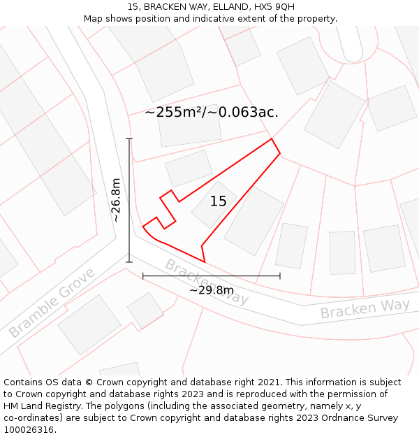 15, BRACKEN WAY, ELLAND, HX5 9QH: Plot and title map