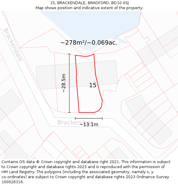 15, BRACKENDALE, BRADFORD, BD10 0SJ: Plot and title map