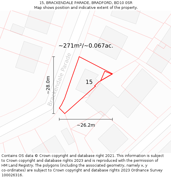 15, BRACKENDALE PARADE, BRADFORD, BD10 0SR: Plot and title map