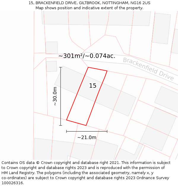 15, BRACKENFIELD DRIVE, GILTBROOK, NOTTINGHAM, NG16 2US: Plot and title map
