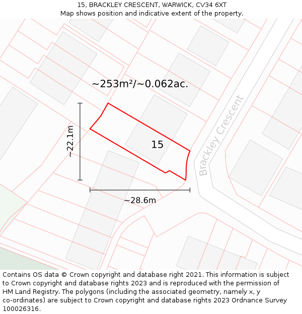 15, BRACKLEY CRESCENT, WARWICK, CV34 6XT: Plot and title map