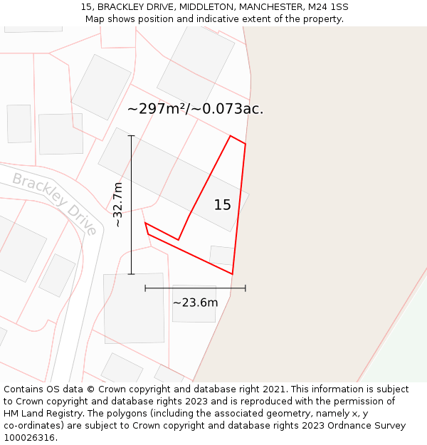 15, BRACKLEY DRIVE, MIDDLETON, MANCHESTER, M24 1SS: Plot and title map
