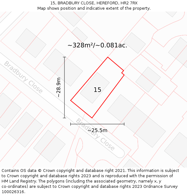 15, BRADBURY CLOSE, HEREFORD, HR2 7RX: Plot and title map