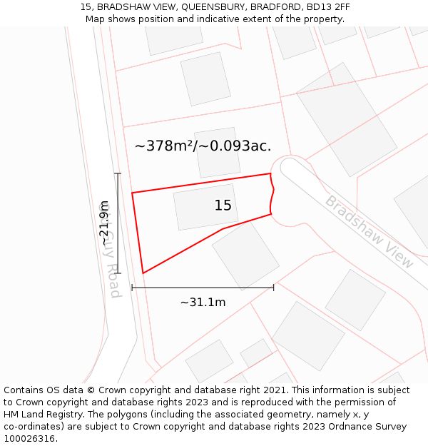 15, BRADSHAW VIEW, QUEENSBURY, BRADFORD, BD13 2FF: Plot and title map