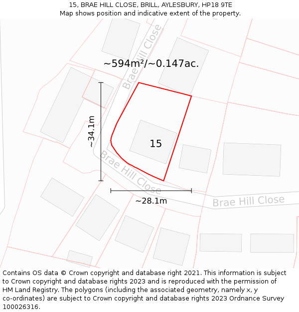 15, BRAE HILL CLOSE, BRILL, AYLESBURY, HP18 9TE: Plot and title map