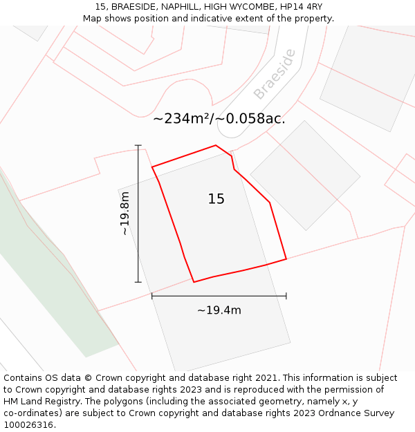 15, BRAESIDE, NAPHILL, HIGH WYCOMBE, HP14 4RY: Plot and title map