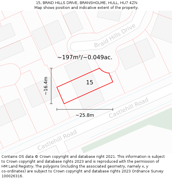 15, BRAID HILLS DRIVE, BRANSHOLME, HULL, HU7 4ZN: Plot and title map