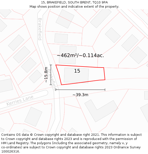 15, BRAKEFIELD, SOUTH BRENT, TQ10 9PA: Plot and title map
