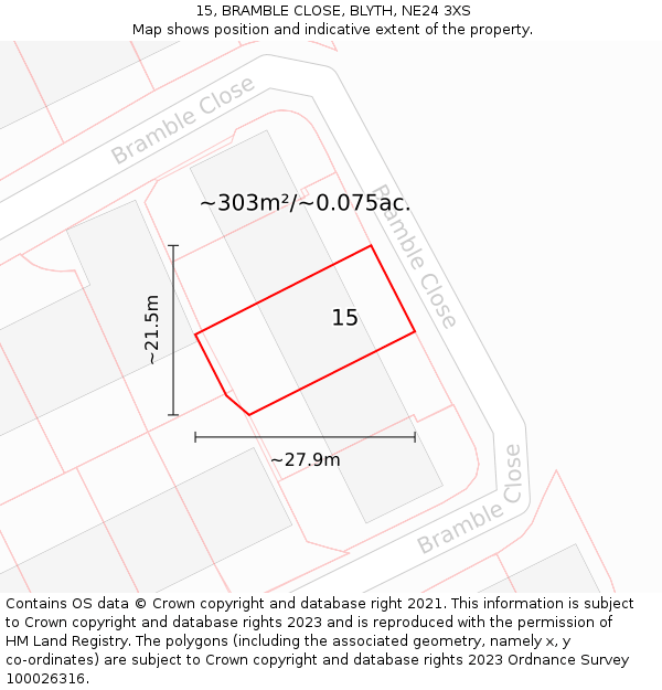 15, BRAMBLE CLOSE, BLYTH, NE24 3XS: Plot and title map