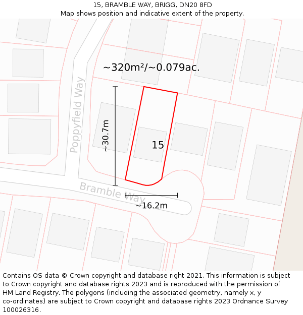15, BRAMBLE WAY, BRIGG, DN20 8FD: Plot and title map