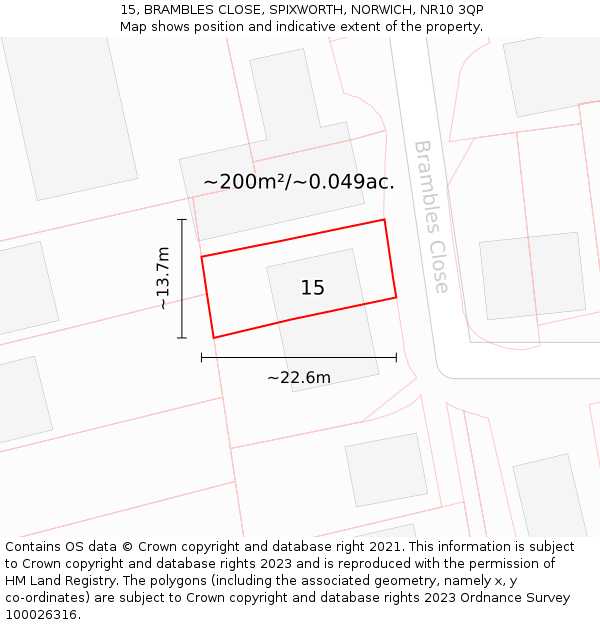 15, BRAMBLES CLOSE, SPIXWORTH, NORWICH, NR10 3QP: Plot and title map