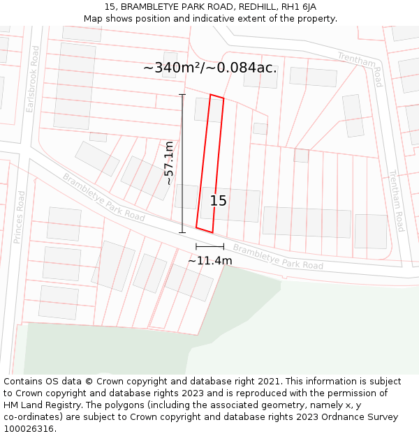 15, BRAMBLETYE PARK ROAD, REDHILL, RH1 6JA: Plot and title map