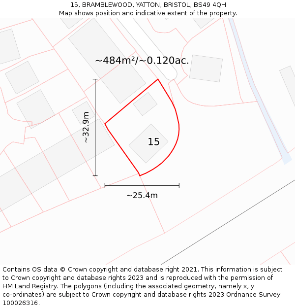 15, BRAMBLEWOOD, YATTON, BRISTOL, BS49 4QH: Plot and title map