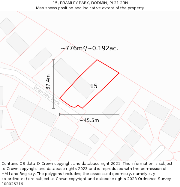 15, BRAMLEY PARK, BODMIN, PL31 2BN: Plot and title map